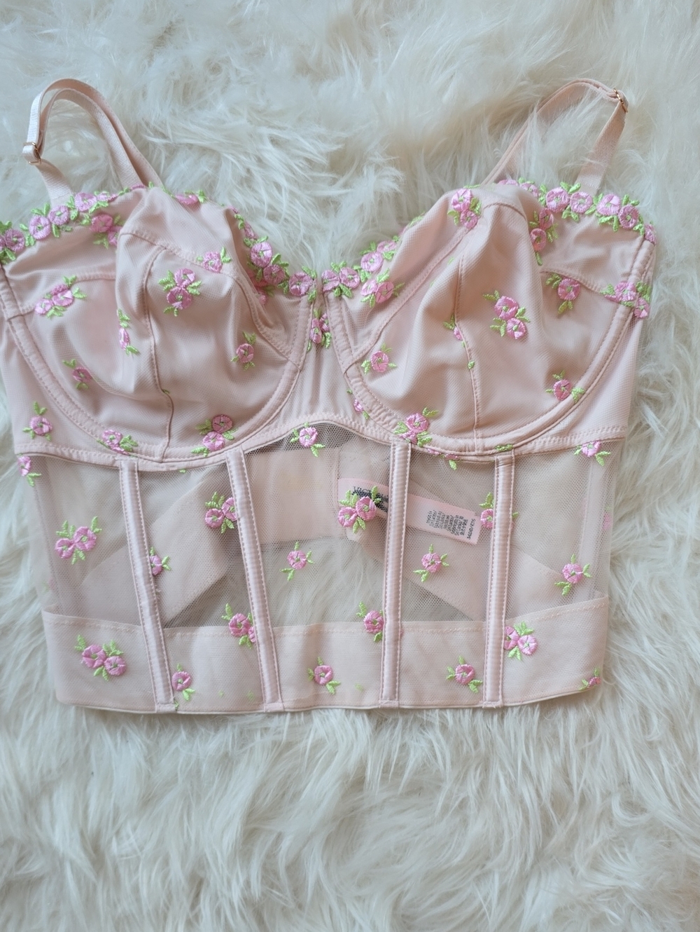 Victoria's Secret Dream Angels Floral Embroidered Bustier Bra 34DD